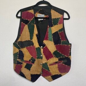 Vintage Cheyenne‎ Autumn Genuine Leather Patchwork Vest Womens Medium Multicolor